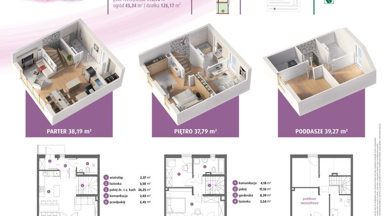 Rzut - Dom na sprzedaż 3 pokoje o powierzchni 115,25 m² - numer 21b w Osiedle Pastell