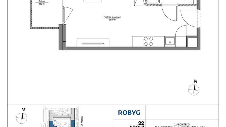 Rzut - Mieszkanie na sprzedaż 1 pokój o powierzchni 28,22 m² - numer LH/LHA/D/2/3 w Lira House