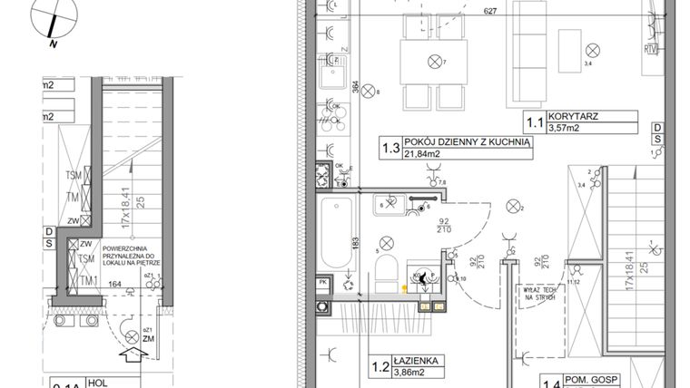 Rzut - Mieszkanie na sprzedaż 3 pokoje o powierzchni 58,82 m² - numer 82 w Manufaktura Marki 2 etap IV