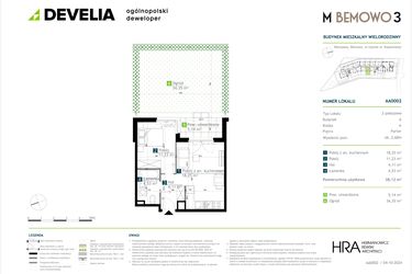 Rzut - Mieszkanie na sprzedaż 2 pokoje o powierzchni 38,12 m² - numer AA0002 w M Bemowo