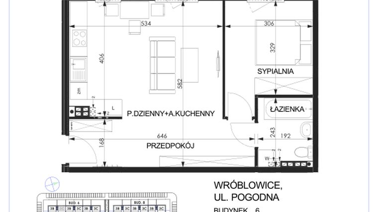 Rzut - Mieszkanie na sprzedaż 2 pokoje o powierzchni 47,6 m² - numer 6C - 3C w Zielona Lutynia