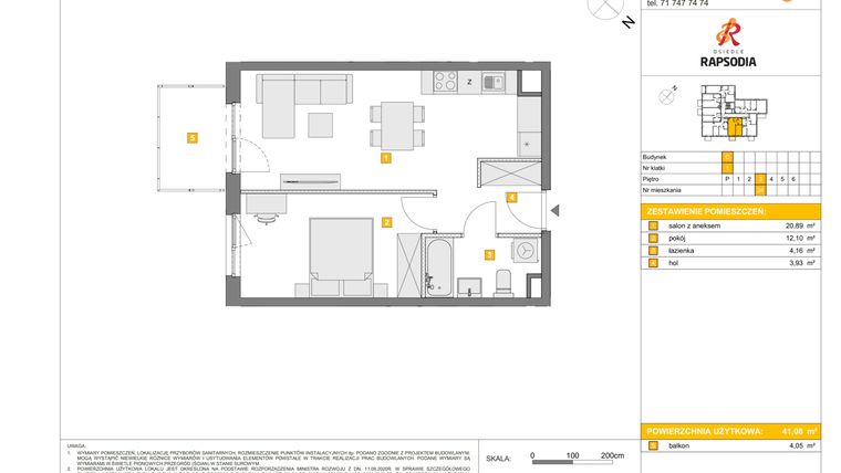 Rzut - Mieszkanie na sprzedaż 2 pokoje o powierzchni 41,08 m² - numer C.24 w Osiedle Rapsodia etap 2