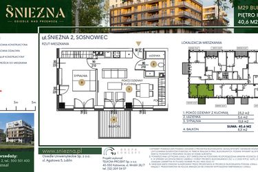 Rzut - Mieszkanie na sprzedaż 2 pokoje o powierzchni 40,6 m² - numer A29 w Śnieżna - Osiedle nad Przemszą