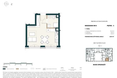 Rzut - Mieszkanie na sprzedaż 1 pokój o powierzchni 25,6 m² - numer 3. M8. w Przy Placu Wolności