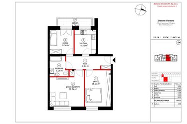 Rzut - Mieszkanie na sprzedaż 3 pokoje o powierzchni 63,59 m² - numer 6 w Czynu Społecznego 65E