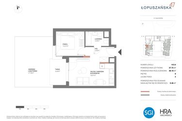 Rzut - Mieszkanie na sprzedaż 2 pokoje o powierzchni 38,18 m² - numer H.0.4 w Łopuszańska 47 - etap 3