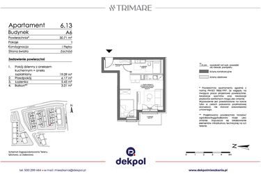 Rzut - Mieszkanie na sprzedaż 1 pokój o powierzchni 30,71 m² - numer 6.13 w Trimare