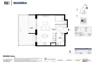 Rzut - Mieszkanie na sprzedaż 1 pokój o powierzchni 41,39 m² - numer BC0005 w NU2 Warszawa Wola