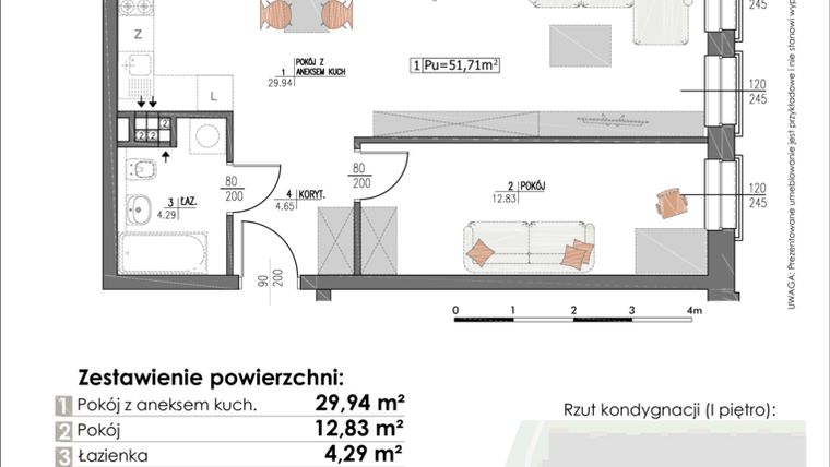 Rzut - Mieszkanie na sprzedaż 2 pokoje o powierzchni 51,71 m² - numer B1.1 w Przędzalniana 64 przy Księżym Młynie