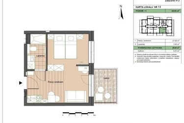 Rzut - Mieszkanie na sprzedaż 2 pokoje o powierzchni 25,83 m² - numer M13 w Stegna Forest 2
