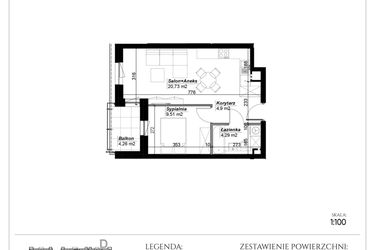 Rzut - Mieszkanie na sprzedaż 2 pokoje o powierzchni 39,43 m² - numer C.38 w Narcyzowe Wzgórza II