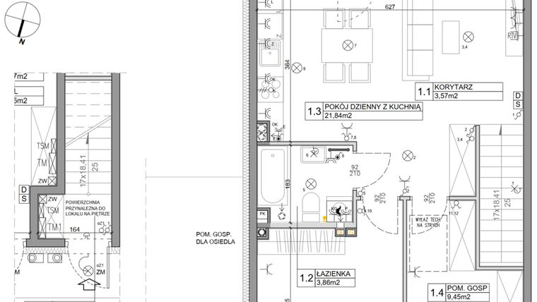 Rzut - Mieszkanie na sprzedaż 3 pokoje o powierzchni 58,82 m² - numer 98 w Manufaktura Marki 2 etap IV