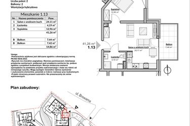 Rzut - Mieszkanie na sprzedaż 2 pokoje o powierzchni 41,26 m² - numer M1.13 w Bulwary Apartamenty