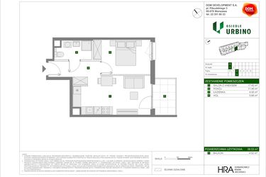 Rzut - Mieszkanie na sprzedaż 2 pokoje o powierzchni 38,53 m² - numer 5.1.A.11 w Osiedle Urbino etap 5