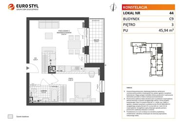 Rzut - Mieszkanie na sprzedaż 2 pokoje o powierzchni 45,94 m² - numer C9.44 w Konstelacja etap V