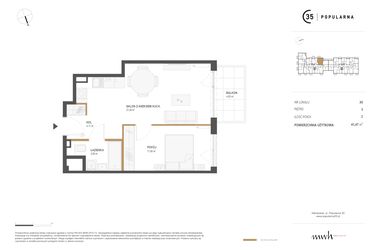 Rzut - Mieszkanie na sprzedaż 2 pokoje o powierzchni 41,47 m² - numer M.30 w Popularna 35