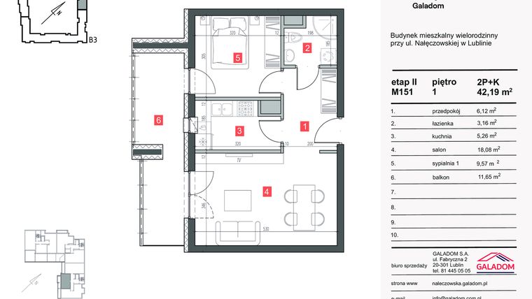Rzut - Mieszkanie na sprzedaż 2 pokoje o powierzchni 42,19 m² - numer M-151 w Nałęczowska etap II