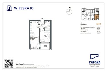 Rzut - Mieszkanie na sprzedaż 2 pokoje o powierzchni 36,05 m² - numer M34 w Wiejska 10