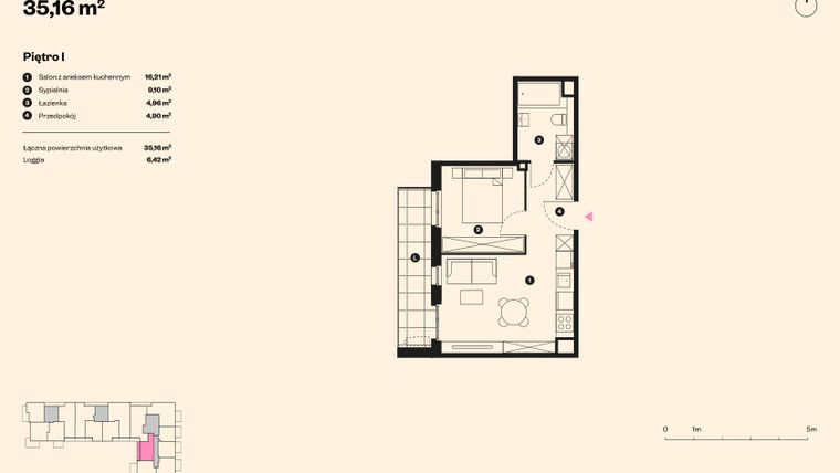 Rzut - Mieszkanie na sprzedaż 2 pokoje o powierzchni 35,16 m² - numer 14 w Sołtysowska
