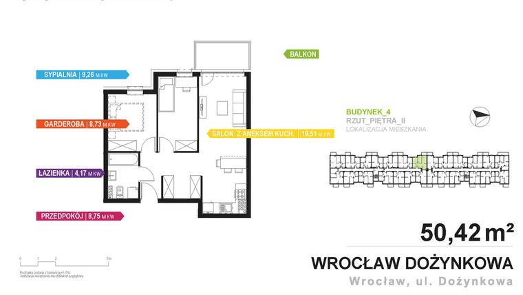 Rzut - Mieszkanie na sprzedaż 2 pokoje o powierzchni 50,42 m² - numer 4.B.2.10 w Murapol Zielone Bulwary