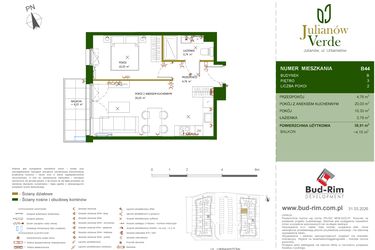 Rzut - Mieszkanie na sprzedaż 2 pokoje o powierzchni 38,91 m² - numer 44 w Julianów Verde II