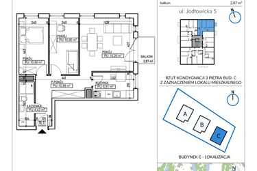 Rzut - Mieszkanie na sprzedaż 3 pokoje o powierzchni 63,18 m² - numer 5-24 w Jodłowicka 5