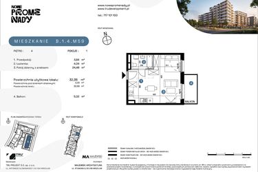 Rzut - Mieszkanie na sprzedaż 1 pokój o powierzchni 32,36 m² - numer B.1.4.M59 w Nowe Promenady etap II