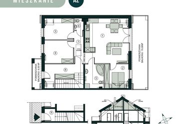 Rzut - Mieszkanie na sprzedaż 4 pokoje o powierzchni 91,74 m² - numer A2 w Aleja Wiśniowa Pogórze