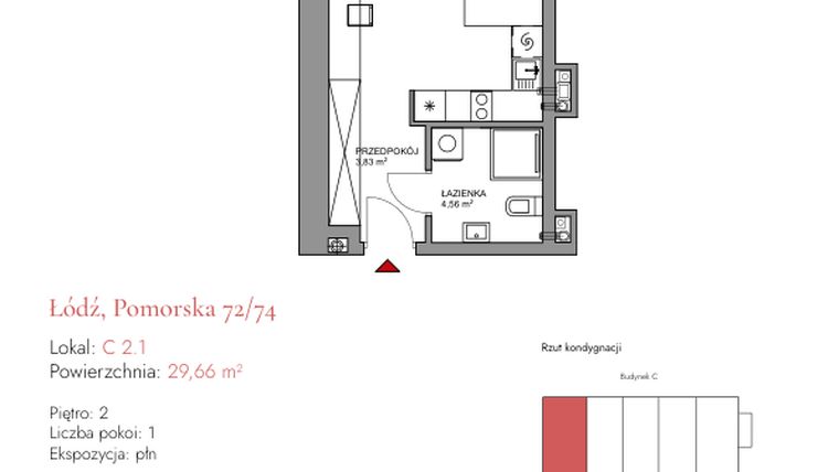 Rzut - Mieszkanie na sprzedaż 1 pokój o powierzchni 29,66 m² - numer C 2.1 w Melody Loft