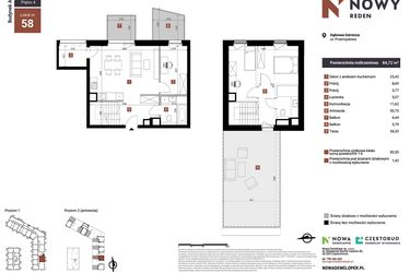 Rzut - Mieszkanie na sprzedaż 3 pokoje o powierzchni 84,72 m² - numer A58 w Nowy Reden