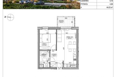 Rzut - Mieszkanie na sprzedaż 2 pokoje o powierzchni 44,03 m² - numer A3.01.15 w AURA