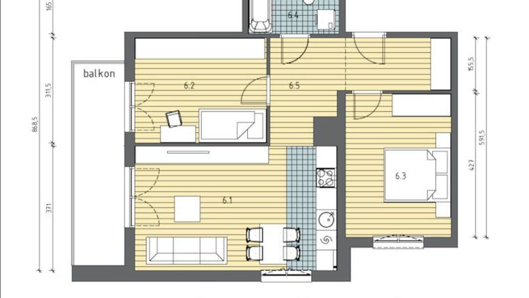Rzut - Mieszkanie na sprzedaż 3 pokoje o powierzchni 62,12 m² - numer 2.4/6 w AL. Lipowa