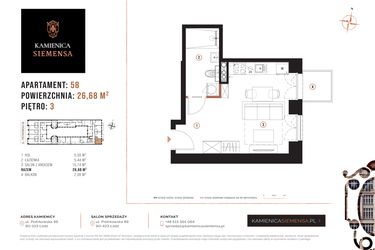 Rzut - Mieszkanie na sprzedaż 1 pokój o powierzchni 26,68 m² - numer 58 w Kamienica Siemensa