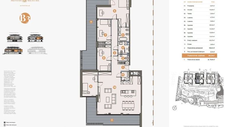 Rzut - Mieszkanie na sprzedaż 5 pokoi o powierzchni 166,94 m² - numer B3 w Przystań Wilhelma