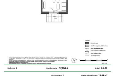 Rzut - Mieszkanie na sprzedaż 1 pokój o powierzchni 25,67 m² - numer E.4.37 w Nowy Świat Ostoja etap II - EFG