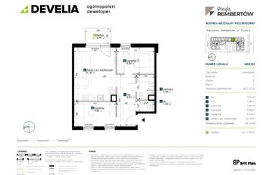 Rzut - Mieszkanie na sprzedaż 3 pokoje o powierzchni 56,1 m² - numer AB0301 w Stacja Rembertów