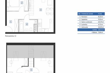 Rzut - Mieszkanie na sprzedaż 2 pokoje o powierzchni 68,51 m² - numer 7C11 w Osiedle Krzeptów VII