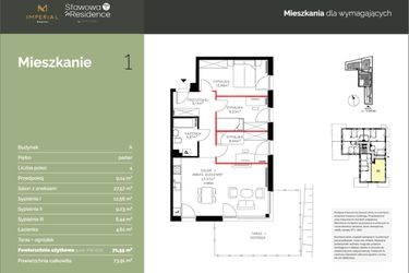 Rzut - Mieszkanie na sprzedaż 4 pokoje o powierzchni 71,55 m² - numer A1 w Stawowa Residence - etap V
