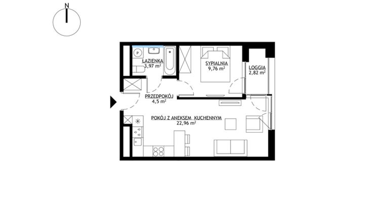 Rzut - Mieszkanie na sprzedaż 2 pokoje o powierzchni 41,19 m² - numer M113 w KrakoVska etap 2