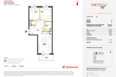 Rzut - Mieszkanie na sprzedaż 3 pokoje o powierzchni 54,86 m² - numer 50 w Metro Art 9