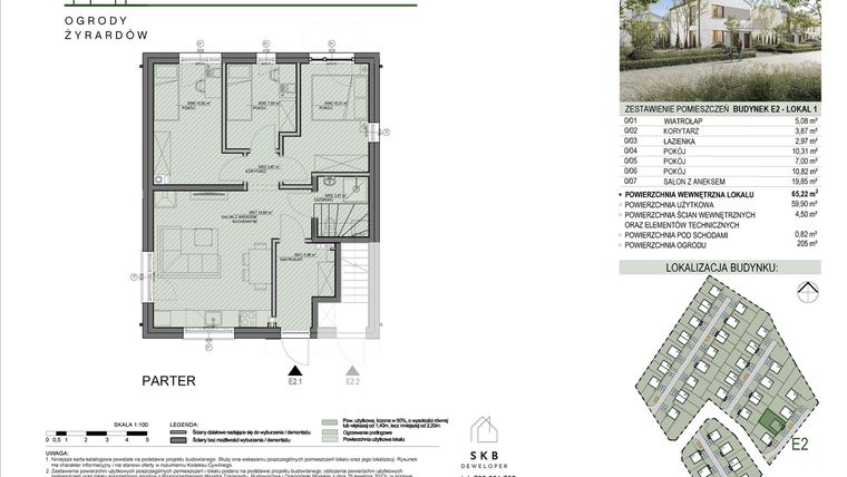 Rzut - Mieszkanie na sprzedaż 4 pokoje o powierzchni 65,22 m² - numer E2.1 w Ogrody Żyrardów etap E
