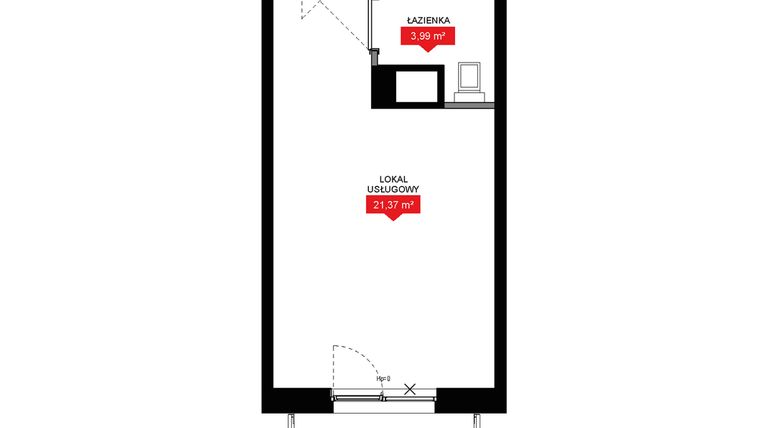 Rzut - Mieszkanie na sprzedaż 1 pokój o powierzchni 25,37 m² - numer A1 050LU w 29L - Apartamenty inwestycyjne