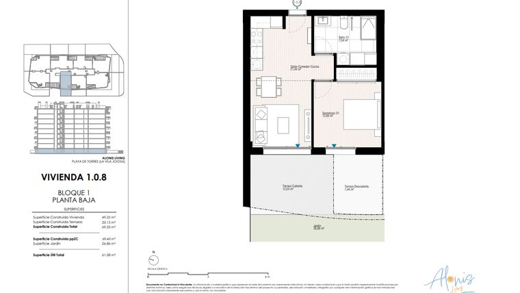Rzut - Mieszkanie na sprzedaż 1 pokój o powierzchni 69,5 m² - numer 108 w Alonis Living
