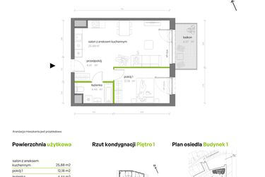 Rzut - Mieszkanie na sprzedaż 2 pokoje o powierzchni 47,11 m² - numer 1.01.M15 w Morska Vita