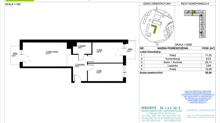Rzut - Mieszkanie na sprzedaż 3 pokoje o powierzchni 55,84 m² - numer B38 w Jasielska 8C