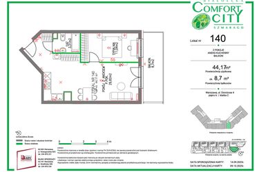 Rzut - Mieszkanie na sprzedaż 2 pokoje o powierzchni 44,17 m² - numer 140 w Comfort City Szmaragd