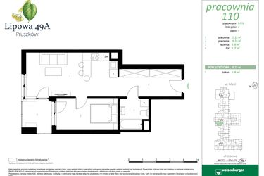 Rzut - Mieszkanie na sprzedaż 2 pokoje o powierzchni 45,23 m² - numer 110B w Lipowa 49A - Apartamenty inwestycyjne