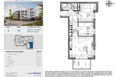 Rzut - Mieszkanie na sprzedaż 3 pokoje o powierzchni 60,84 m² - numer 19 w Balantia