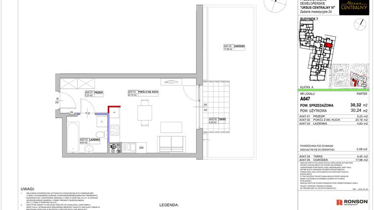 Rzut - Mieszkanie na sprzedaż 1 pokój o powierzchni 30,32 m² - numer 7.A047 w Ursus Centralny etap VI