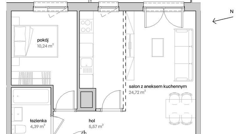 Rzut - Mieszkanie na sprzedaż 2 pokoje o powierzchni 44,92 m² - numer A.05.062 w Unii Lubelskiej Vita